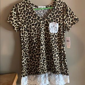Wishful park leopard print and lace top size l